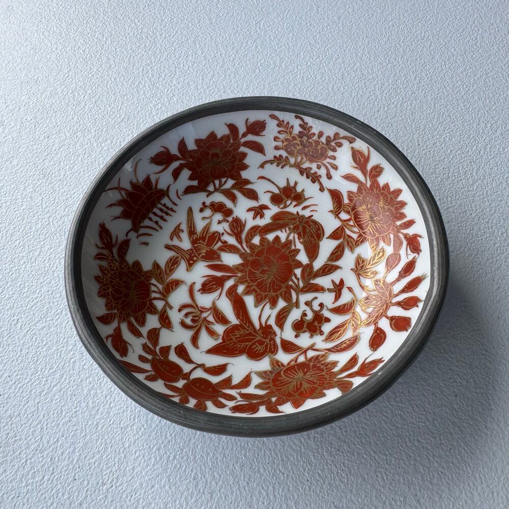 Vintage ACF Japanese Porcelain Ware Pewter Encased Bowl‎ Mid-Century